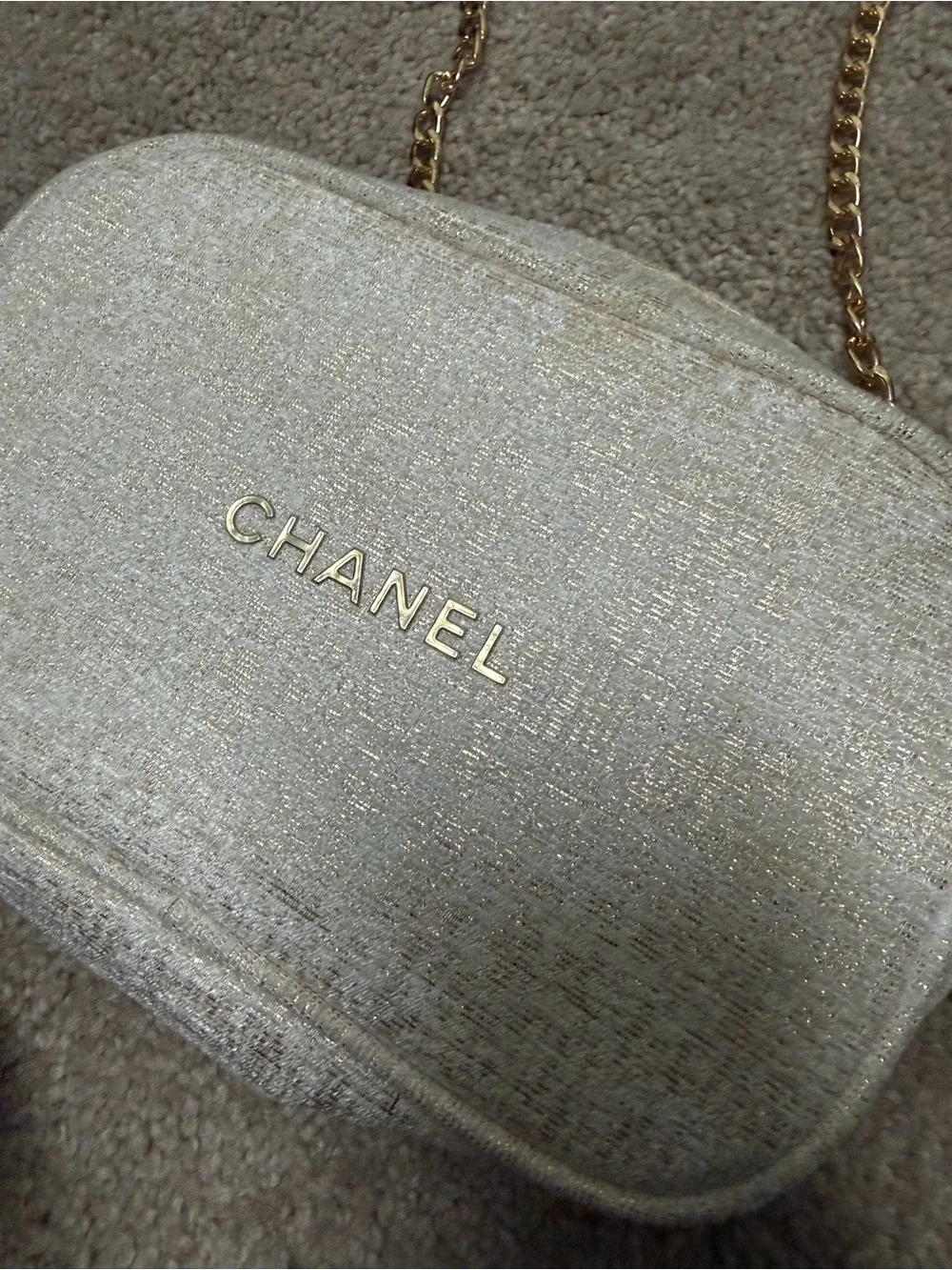 CHANEL makeup cosmetic bag with chain